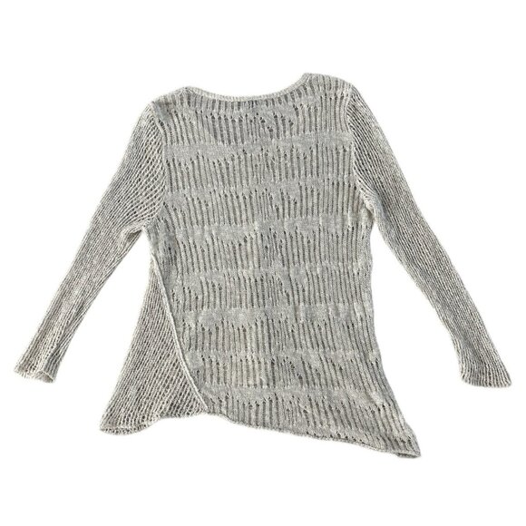 Eileen Fisher Melange Crochet Tunic V-Neck Sweater Linen XL Pebble Asymmetric - Picture 11 of 11